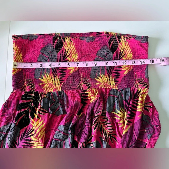 Torrid 00 Convertible Smocked Midi Pink Dress Skirt Crinkle Gauze Palm Leaves - Picture 7 of 8